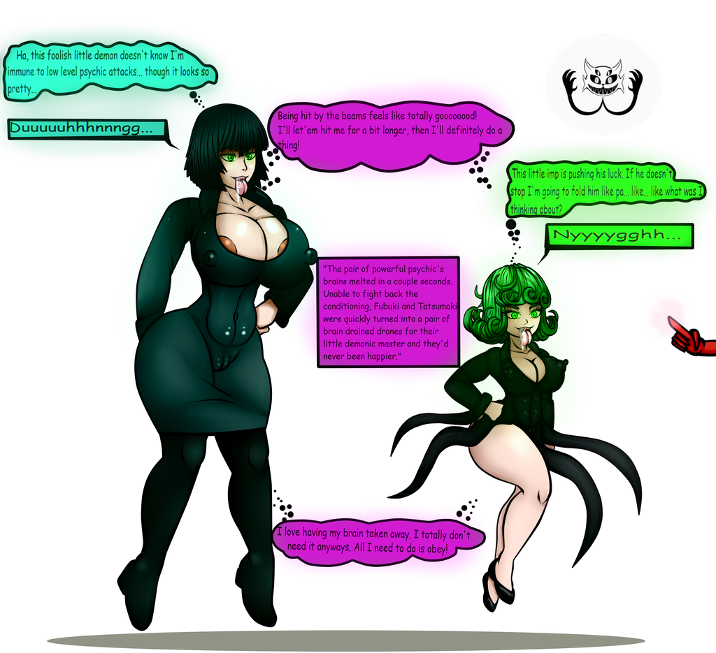 2girls alternate_breast_size brain_drain english_text female female_focus fubuki_(one-punch_man) hypnosis mind_break mind_control multiple_girls one-punch_man tatsumaki text unaware valentinetiffalexhunter