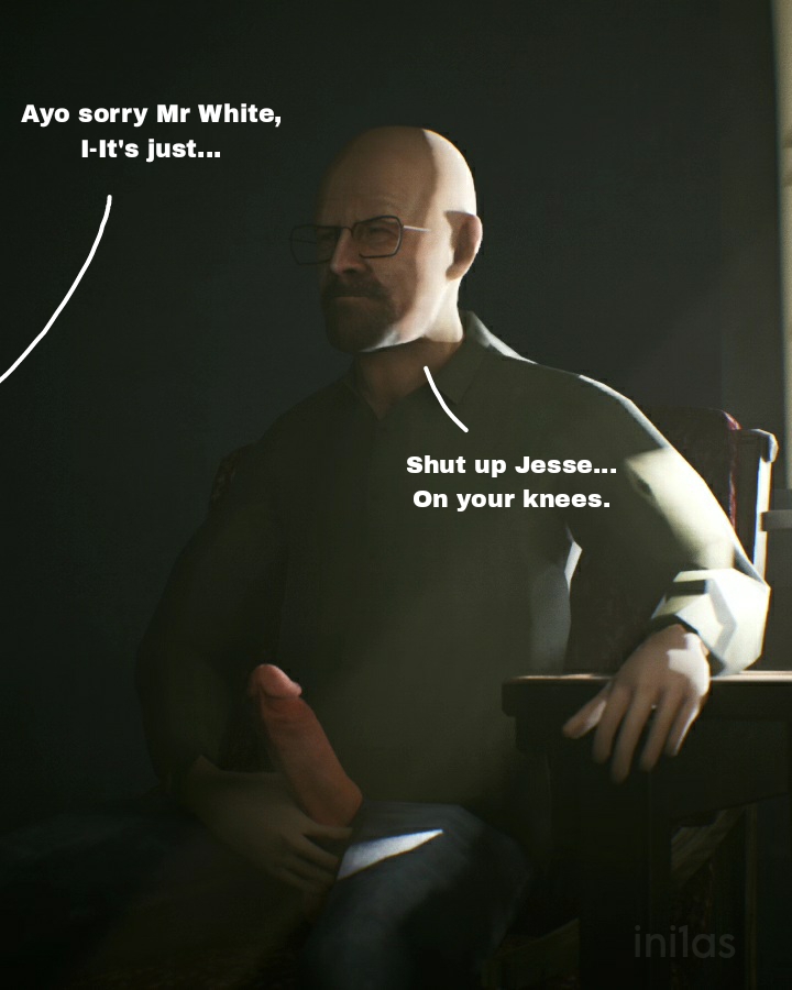 2boys 3d 3d_(artwork) bagging baggy_clothing baggy_pants big_penis blonde_hair blowjob breaking_bad coercion daddy daddy_kink dialogue dominant dominant_male english_text gay gay_blowjob gay_domination gay_male heisenberg hi_res highres humiliation ini1as jesse_pinkman male male/male male_only man_only meme older_male oral shitpost sitting slave teenager text walter_white