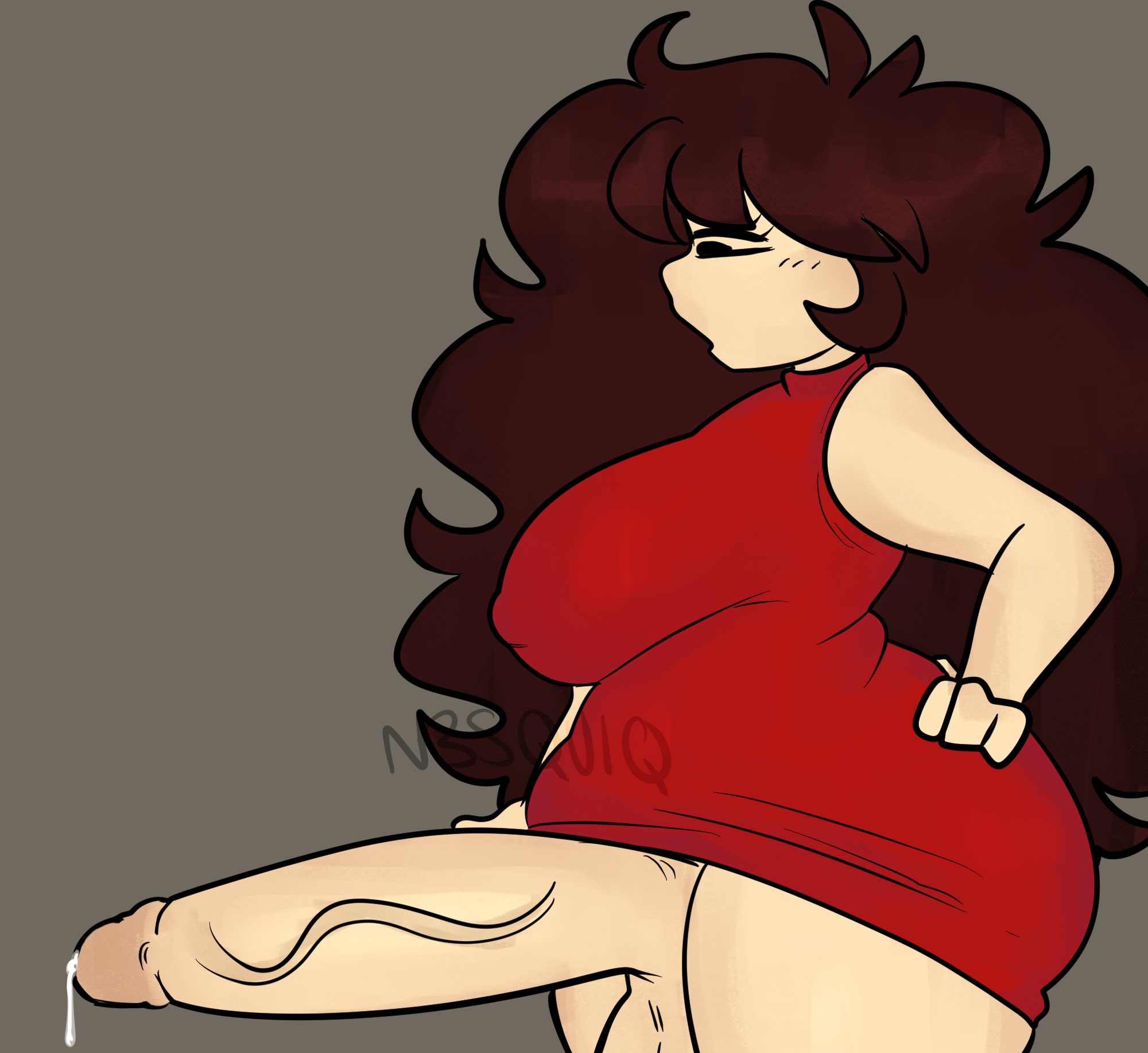 artist request, balls, big ass, big breasts, big penis, dress, erect nipples, erect penis, erection, fat ass, fat cock, friday night funkin, futa, futa only, futanari, girlfriend (friday night funkin), huge breasts, large breasts, long hair, looking at own penis, nipple bulge, nipples visible through clothing, penis out, precum, precum on penis, precum string, thick penis, thick thighs, thighs, veiny penis
