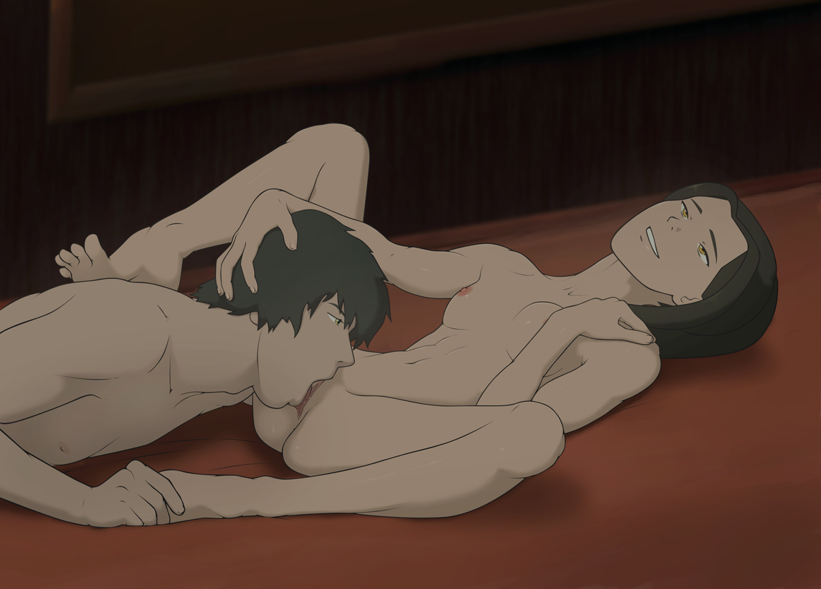 1boy, 1girls, anaxus, avatar the last airbender, azula, barefoot, bed, bedroom, breasts, brother and sister, brown hair, cunnilingus, devouring pussy, female, hand on head, incest, licking, long hair, lying, male, naked, nipples, nude, oral, pleasure face, pussy, short hair, small breasts, spread legs, straight, zuko