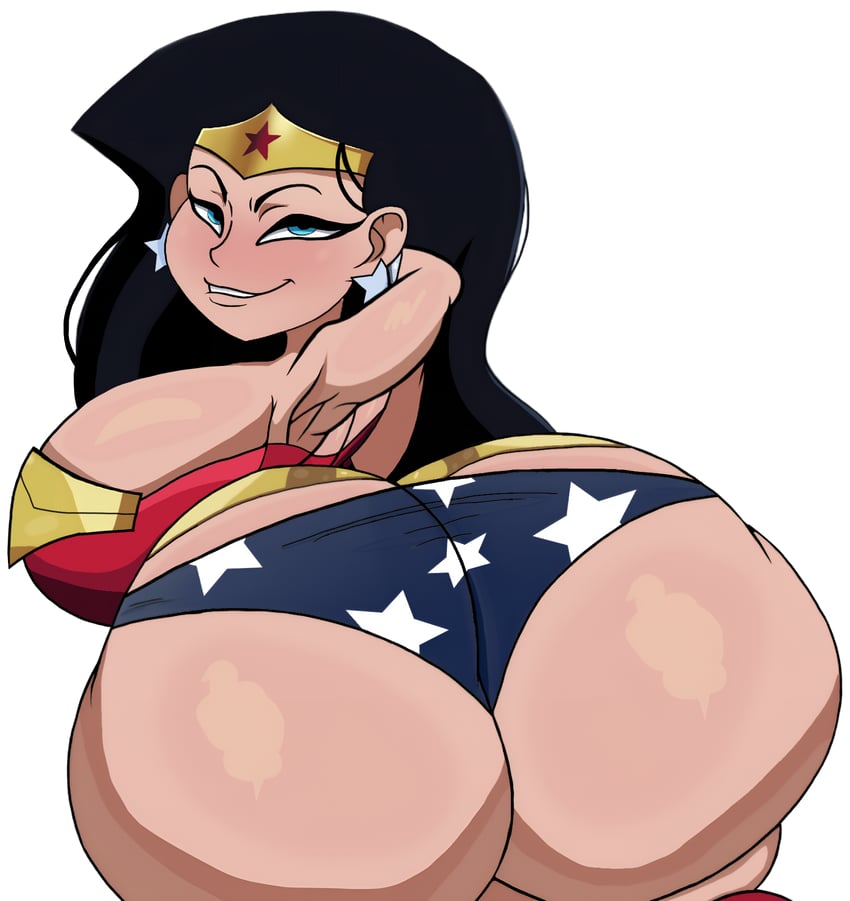 ass, ass focus, big ass, big breasts, fat ass, grinning, grinning at viewer, halloween, huge ass, huge breasts, humongous ass, hyper ass, looking at viewer, looking back, looking back at viewer, massive ass, shortstack, small waist, smiling, smiling at viewer, underground (artist), undergroundnsfw, wonder woman