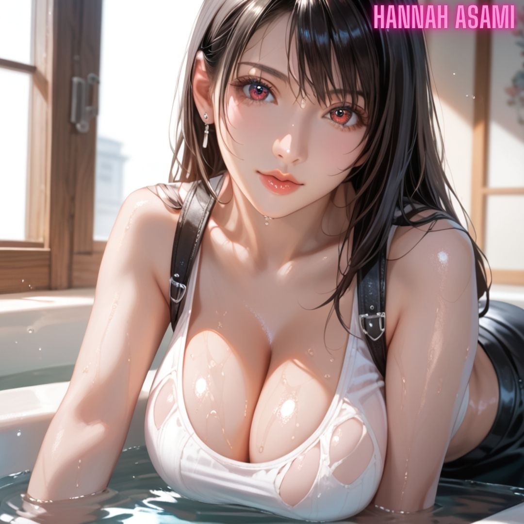 ai_generated bathroom breasts final_fantasy final_fantasy_vii gigantic_breasts hannah_asami-(artist) huge_breasts soaking tank_top tifa_lockhart tifa_lockhart_(cosplay) water wet