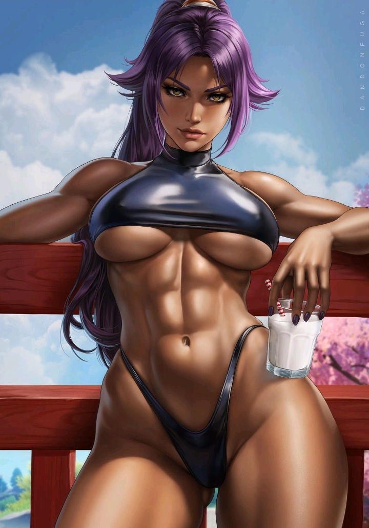 1girls 2024 abs amber_eyes athletic_female bare_arms bare_legs beverage big_breasts black_panties black_topwear bleach busty cup cup_of_milk curvy dandon_fuga dark-skinned_female deviantart deviantart_link ebony female female_only fit fit_female glass_cup highleg highleg_panties holding_cup holding_object huge_breasts leaning_against_railing leaning_on_fence long_hair looking_at_viewer milk muscular muscular_arms muscular_female panties purple_hair purple_nail_polish purple_nails shihouin_yoruichi sideboob slim_girl slim_waist solo toned toned_female underboob