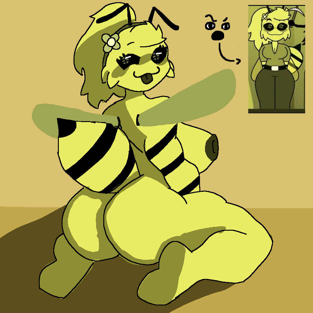 animal animal_humanoid animal_thick_thighs bee bee_girl big_ass big_breasts big_nipples big_thighs bweswees_bizznip colorbox_(mustard) female fur fur_ass fur_breasts fur_thick_thighs incredibox_mod looking_at_viewer looking_back naked naked_female sexy_pose