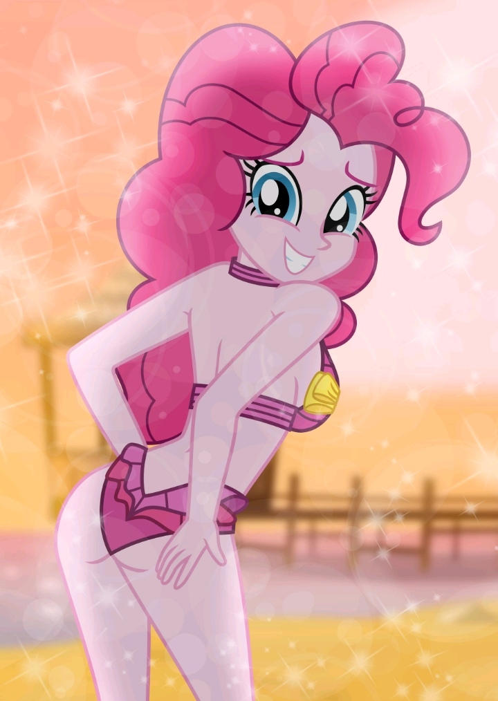 1girls 2025 accurate_art_style back_view bikini blue_eyes curly_hair deviantart deviantart_link emeraldblast63 equestria_girls female female_only friendship_is_magic hasbro human humanized_pony long_hair looking_at_viewer looking_back looking_back_at_viewer my_little_pony my_little_pony_equestria_girls panties pink_bikini pink_body pink_hair pink_panties pinkie_pie_(eg) pinkie_pie_(mlp) solo two-piece_swimsuit