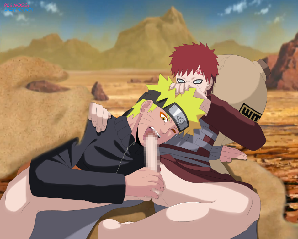 2boys censored erection fellatio gaara hand_on_head licking multiple_boys naruto nude outdoors penis penis_grab perri uzumaki_naruto yaoi