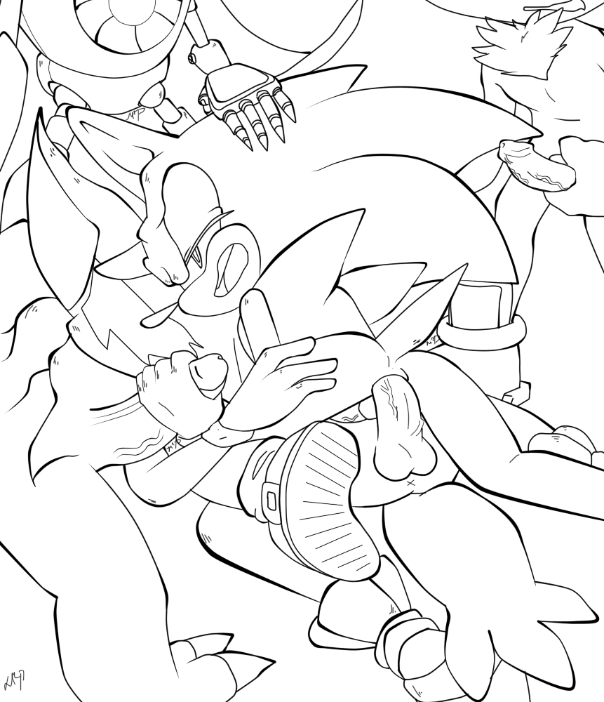 anal anus balls futuregalaxea gangbang gay group_sex handjob infinite_(sonic) male_only metal_sonic metonic monochrome penis shadow_the_hedgehog sonadow sonic_(series) sonic_the_hedgehog zavok