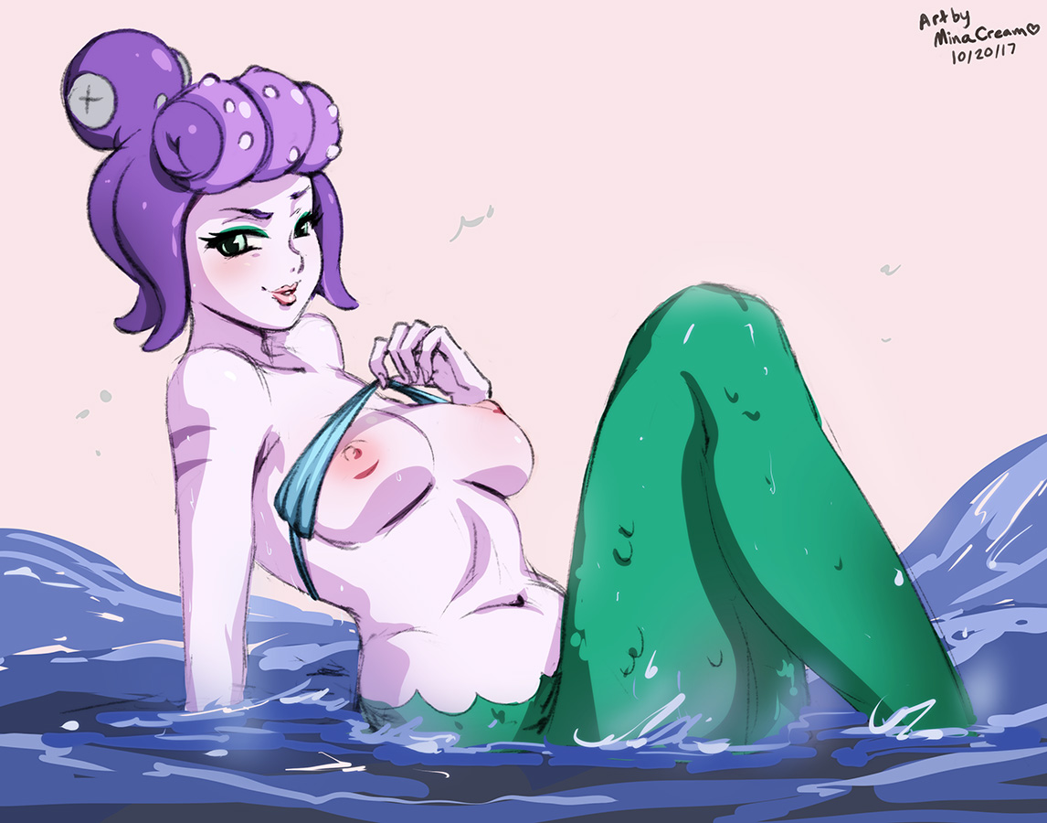1girls, areolae, breasts, cala maria, cuphead (game), female, female only, looking at viewer, minacream, nipples, solo