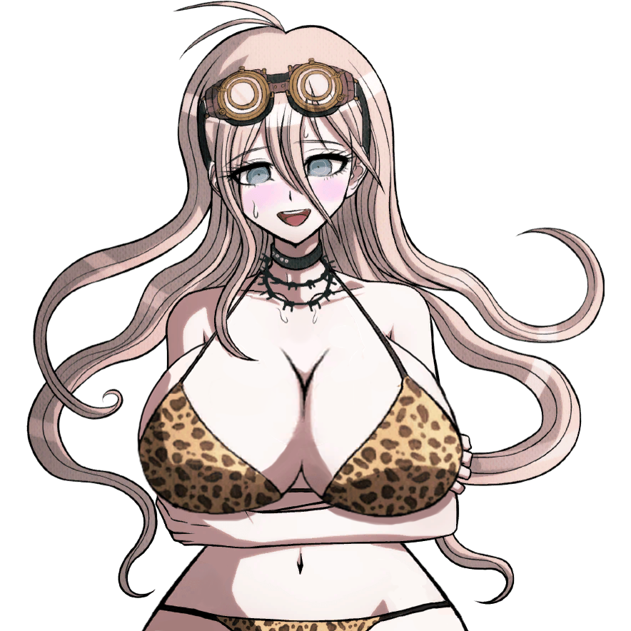 1girls big_breasts breasts danganronpa danganronpa_s:_ultimate_summer_camp danganronpa_v3 edit elizaarts embarrassed iruma_miu png sprite_edit swimsuit transparent_background