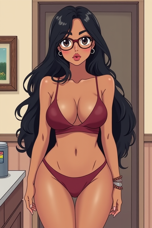 1girls ai_generated bikini bikini_bottom brazil brazilian brazilian_female breasts brown_hair cleavage female glasses