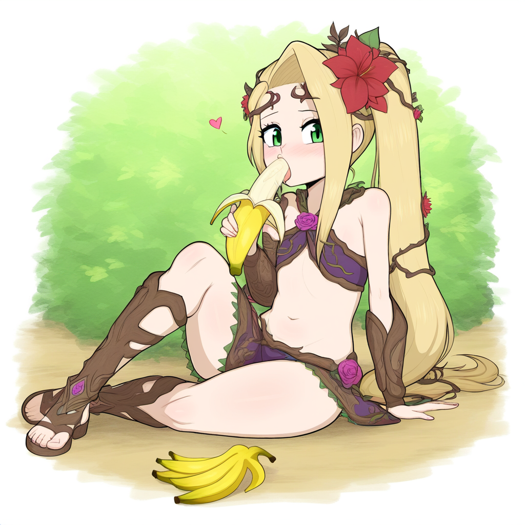 ai_generated banana female kid_icarus kid_icarus_uprising nai_diffusion nature rizdraws_(ai_style) suggestive_food viridi