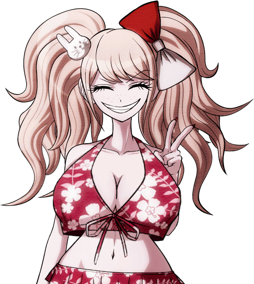 1girls big_breasts blonde_hair breasts danganronpa danganronpa_s:_ultimate_summer_camp edit elizaarts gyaru junko_enoshima junko_enoshima_(cosplay) mukuro_ikusaba png sprite_edit swimsuit transparent_background