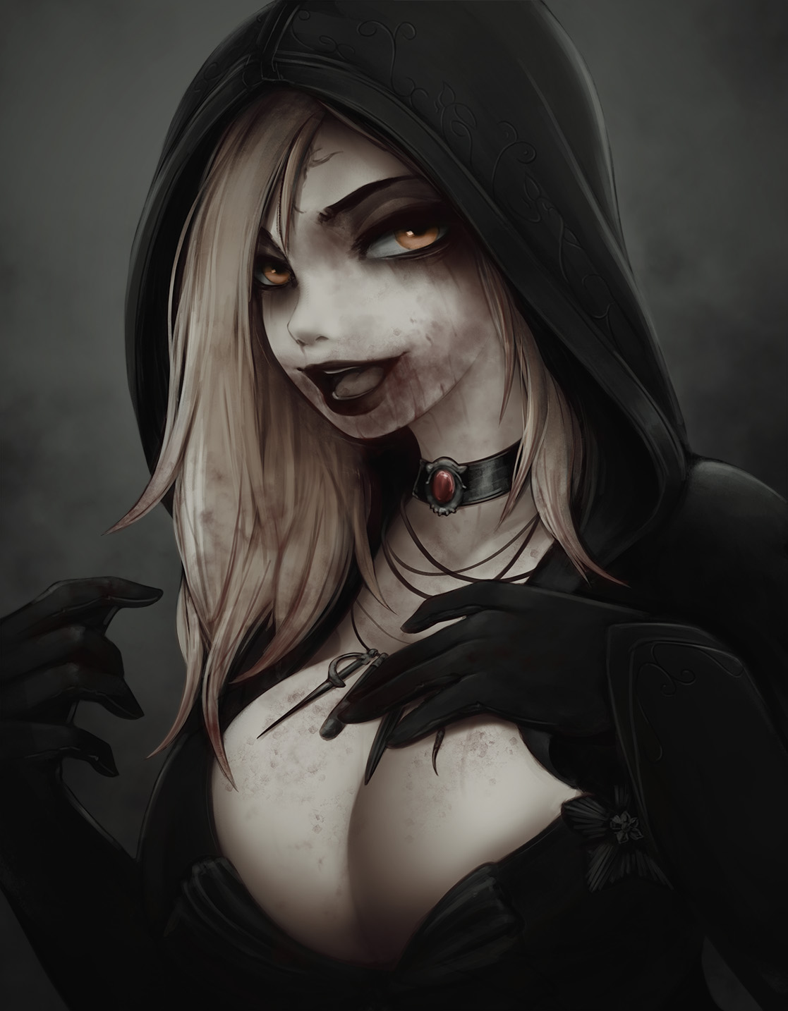 1girls, bela (resident evil), bela dimitrescu, big breasts, breasts, cleavage, female, female only, hand on chest, impracticalart, large breasts, looking at viewer, resident evil, resident evil 8: village, solo