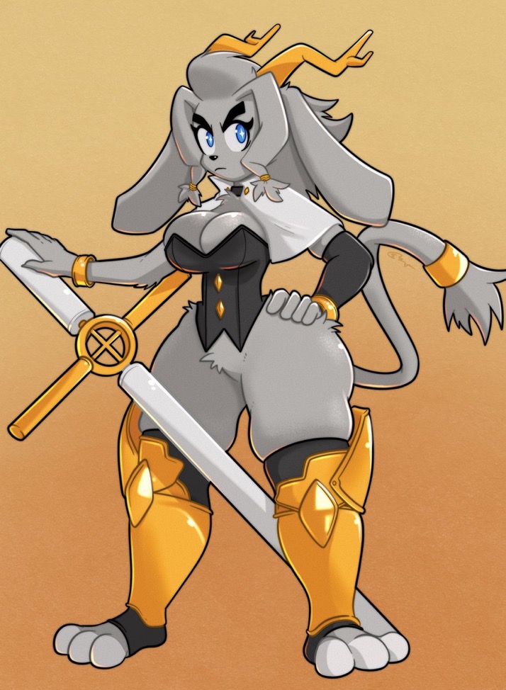 alternate_version_available angry_face big_ass breasts female female_only goat_girl hips roboticsteve sfw sword sybil_(pseudoregalia)