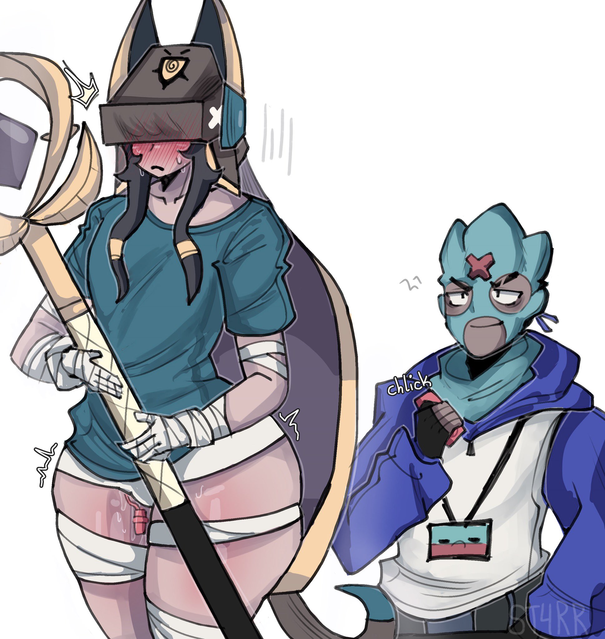 big thighs, brawl stars, controller, dominant, dominant male, domination, finx (brawl stars), gay, male, mind break, ollie (brawl stars), vibrator in ass, vibrator under clothes, zuko (artist)