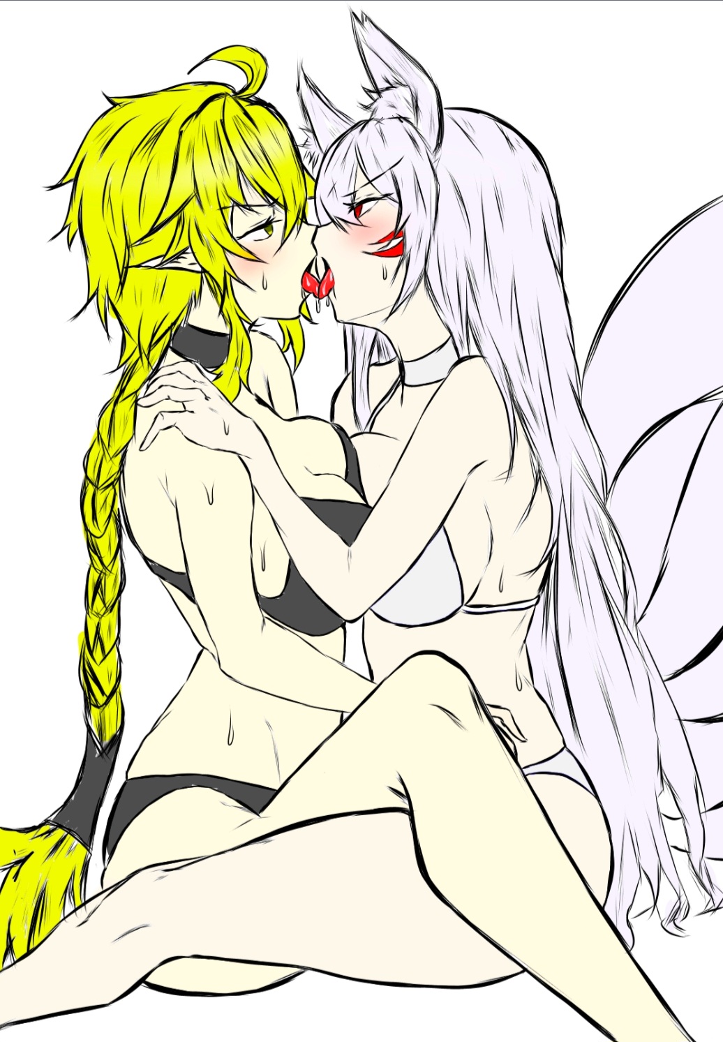 ara_(elsword) breasts breasts_pressed_against_partner catfight competitive competitive_sex elsword kissing kissing rena_(elsword) sexfight staredown yuri