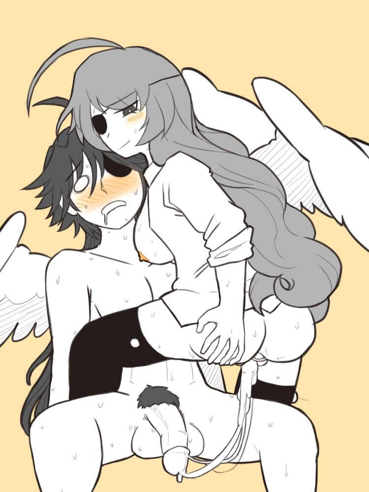 1boy 1girls ahe_gao alela_grora angel anus ass cum eyepatch female funamusea large_breasts male nsfyosu rule_63 straight the_gray_garden vagina wings wodahs