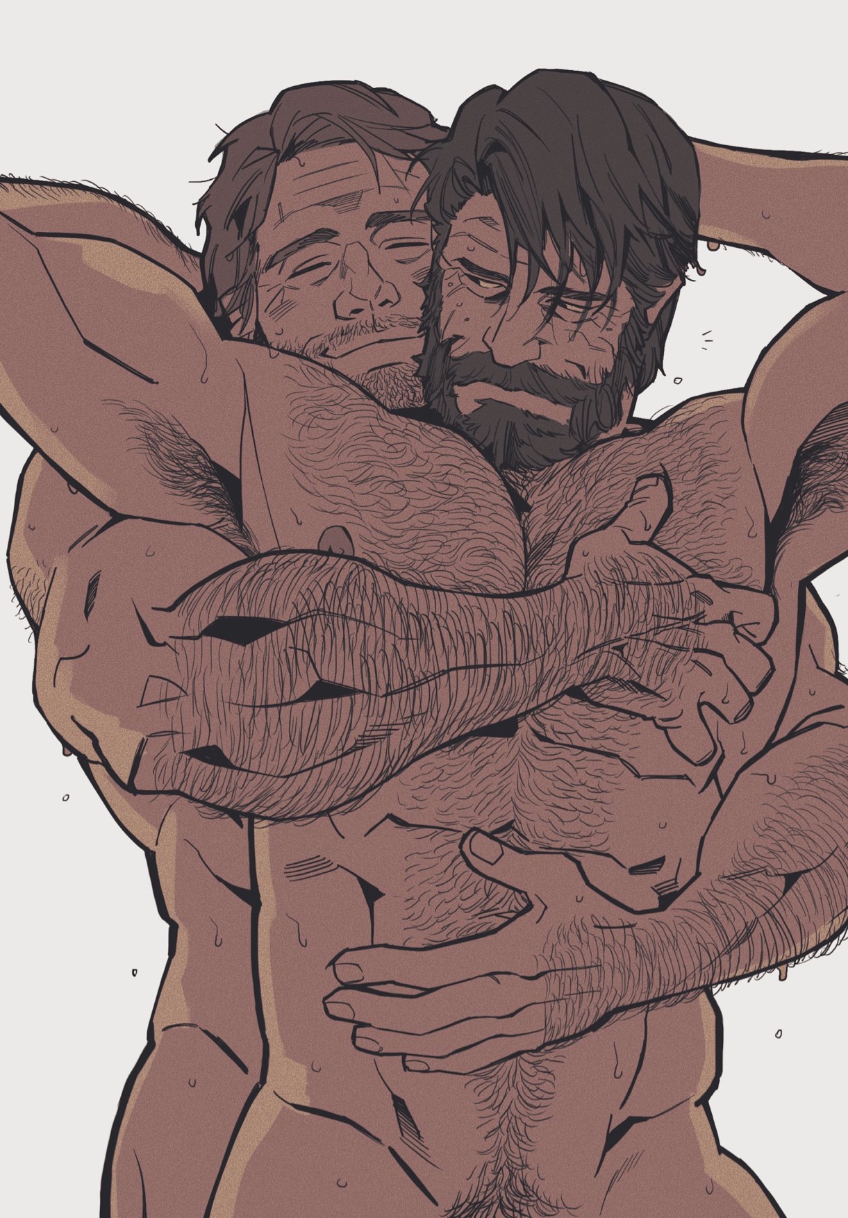 2boys, arthur morgan, bara, beard, bonjourdraws, crossover, cute, dilf, duo, duo focus, duo male, facial hair, gay, happy, hugging, hugging from behind, joel miller, male, male only, muscular, muscular male, naked, naked male, red dead redemption (series), red dead redemption 2, tagme, the last of us, wholesome, yaoi