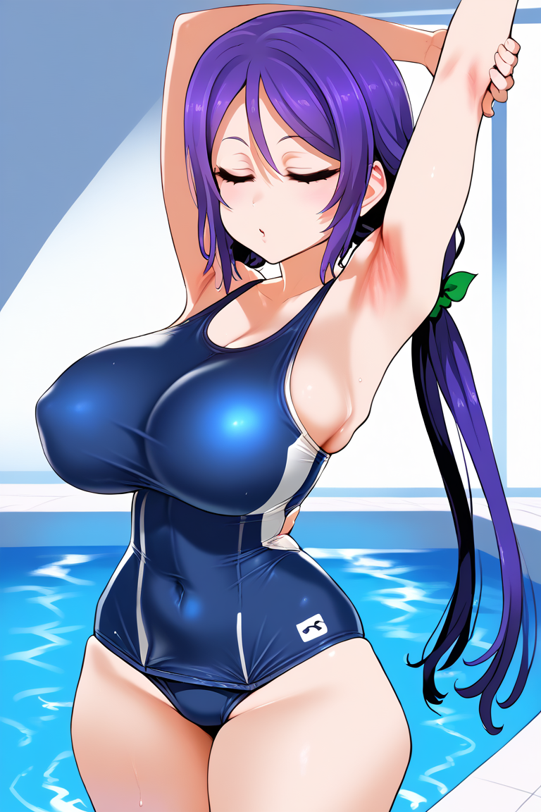 ai_generated huge_breasts love_live! school_swimsuit tharkica toujou_nozomi