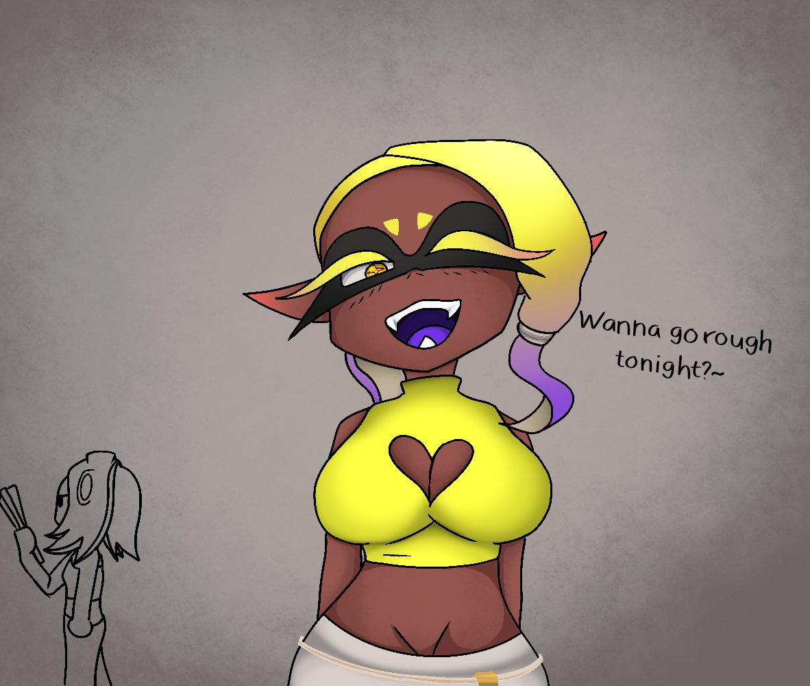 2023 2d 2d_(artwork) 2d_artwork big_breasts clothed clothed_female dark-skinned_female dark_skin deep_cut_(splatoon) domino_mask english_text fangs frye_(splatoon) frye_onaga glitchy_eel inkling inkling_girl large_breasts long_ears long_eyelashes marine marine_humanoid mollusk mollusk_humanoid nintendo octoling octoling_girl pointy_ears purple_mouth shiver_(splatoon) shiver_hohojiro splatoon splatoon_(series) splatoon_3 tagme tentacle tentacle_hair text white_pants yellow_clothes yellow_eyes yellow_hair