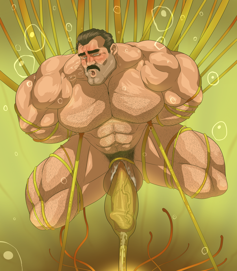 balls bara big_penis boner cum dicksucking_creature erection facial_hair hitenmaru male male_only moustache muscles muscular nude orgasm penis plant plant_tentacle solo solo_male underwater water