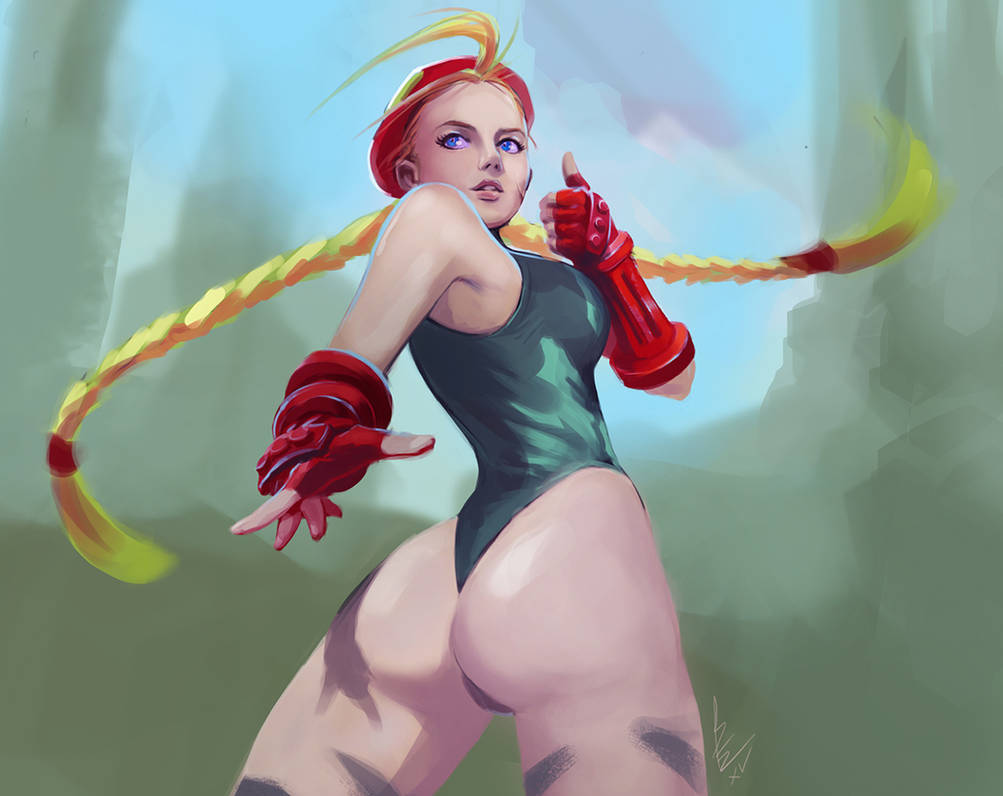 1girls ass bangbez blonde_hair blue_eyes cammy_white capcom female female_only green_leotard leotard light-skinned_female light_skin long_hair medium_breasts solo solo_female street_fighter