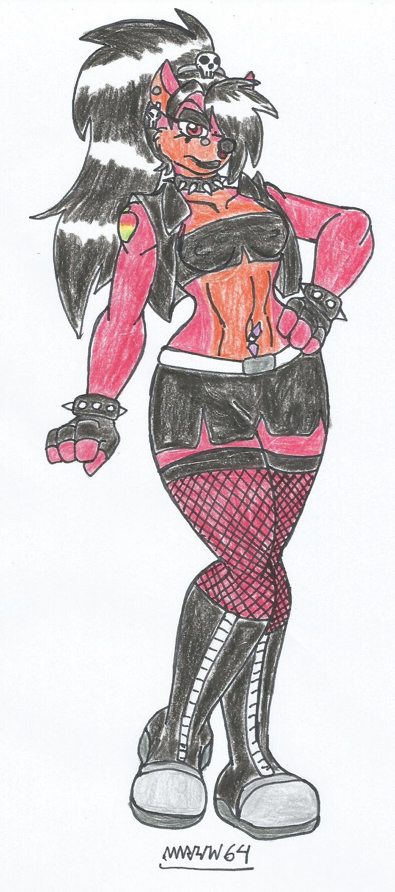 1girls big_hair big_hips black_eyeshadow black_hair black_lipstick boots coco_bandicoot crash_(series) crash_twinsanity earrings evil_coco furry gloves goth_girl hair_over_one_eye jacket marlon64 navel_piercing negative nose_piercing orange_fur original_design ponytail_female red_eyes red_fur short_skirt small_breasts spiked_bracelet spiked_collar stockings tattoo_on_arm teenage_girl topwear traditional_drawing_(artwork) white_background