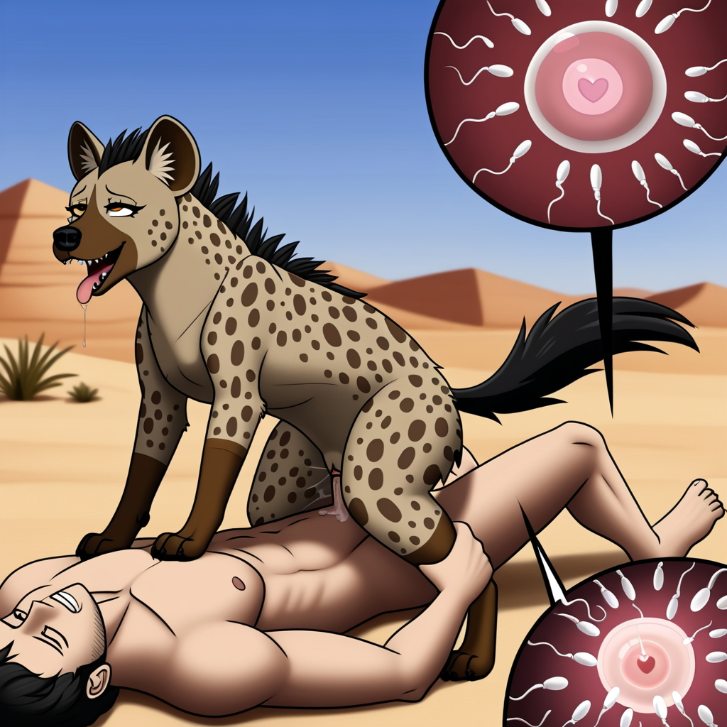 1boy 1girls ai_generated black_hair cartoony cowgirl_position desert female female_on_human feral feral_penetrated human human_on_feral impregnation interspecies_impregnation male male/female male_on_feral penis pussy vaginal_penetration zoophilia