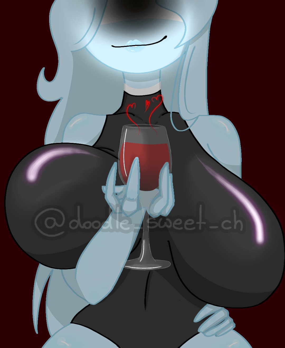 argentina_(countryhumans) big_ass big_breasts black_swimsuit blue_hair blue_skinned_female countryhumans countryhumans_girl curvy_female doodle_sweet_ch female long_hair seductive_smile thighs white-skinned_female white_skinned_female wine_glass