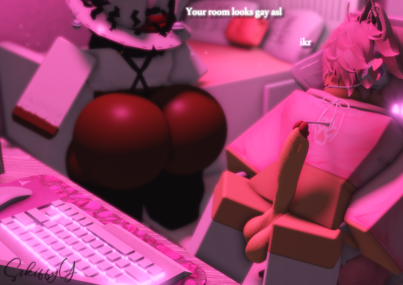 2boys, 3d, alphy (sskiffyy), ass, ass focus, balls, big ass, big butt, big penis, chocolate and vanilla, dark skin, dark-skinned femboy, dark-skinned male, dark-skinned sissy, dark-skinned sub, dark-skinned twink, erection, femboy, femboysub, gay, gay sex, hoodie, light skin, light-skinned male, looking at ass, looking at partner, male, male focus, male only, omari (sskiffyy), penetration, penis, penis out, pink hair, precum, roblox, robloxian, sex, sex from behind, socks, sskiffyy, thick, thick ass, thick thighs, thighhighs, thighs, white legwear