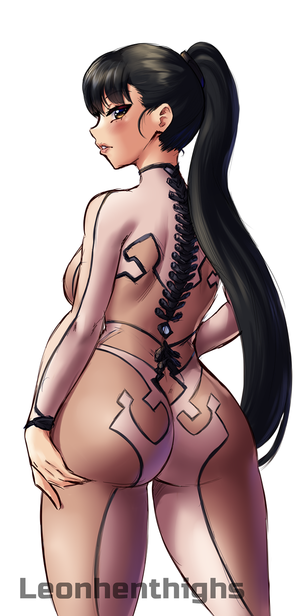 1girls android artist_name ass black_hair bodysuit eve_(stellar_blade) female female_only fully_clothed highres huge_ass leonart long_hair looking_at_viewer png ponytail revealing_clothes skin_suit_(stellar_blade) skin_tight solo stellar_blade tight_clothing watermark white_background wide_hips