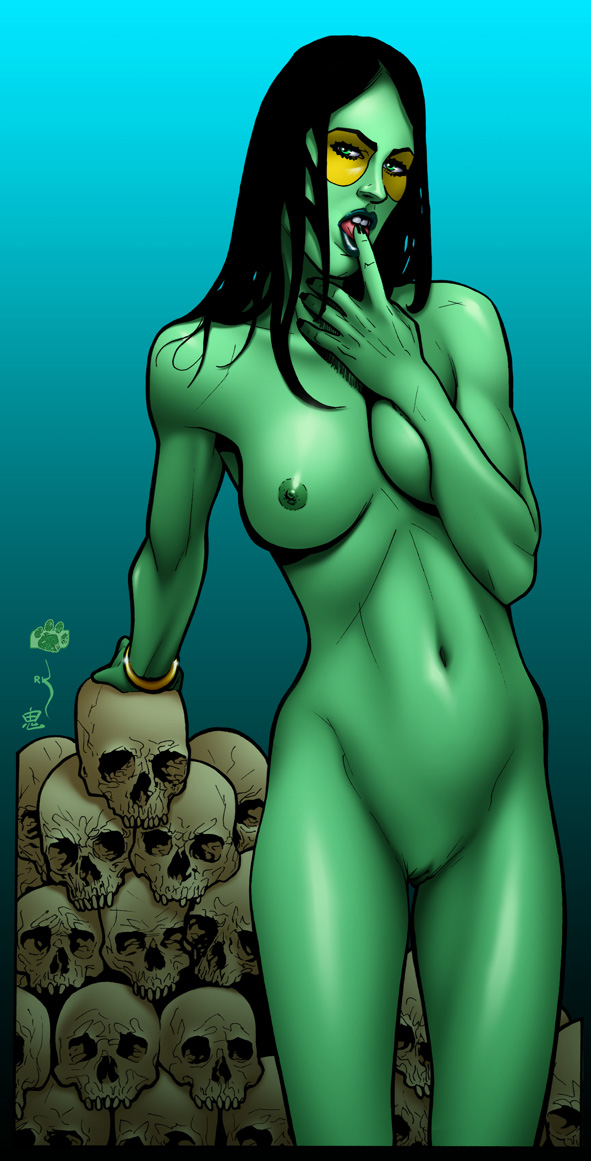 1girls 2d alien alien_girl alien_look_like_human black_hair blue_eyes breasts catthouse_studios color colored dark_hair death female female_only finger_to_mouth finger_to_tongue gamora green-skinned_female green_eyes green_pussy green_skin guardians_of_the_galaxy long_hair marvel marvel_comics naked nipples nude oni_(artist) pussy roadkill_(catthouse_studios) skull solo straight_hair vagina