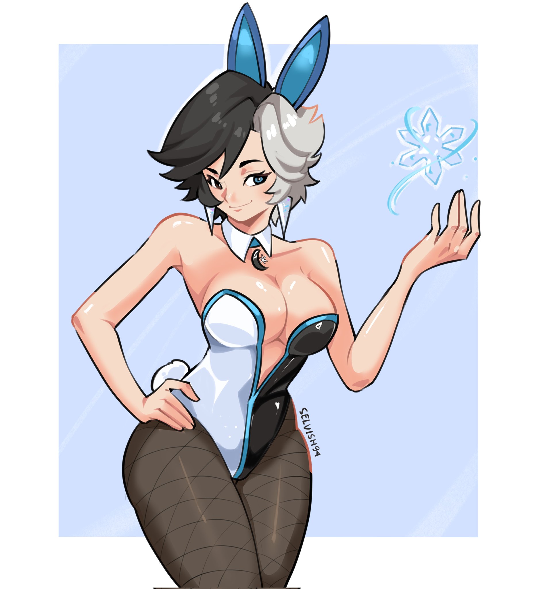 1girls, ass, big ass, big breasts, breasts, bunny ears, bunnysuit, cleavage, female, female only, luna snow, luna snow (marvel rivals), marvel, marvel comics, marvel rivals, selvish94, thick thighs