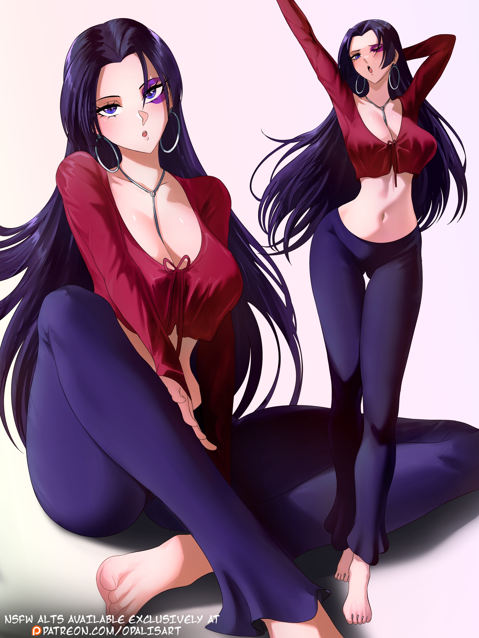 1girls, barefoot, big breasts, breasts, casual, cleavage, feet, female, female only, marvel, marvel rivals, midriff, navel, opalisart, psylocke, psylocke (marvel rivals), psylocke (sai) (vengeance), thick thighs, yoga pants