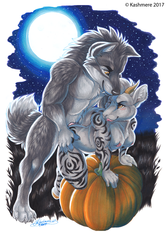 2017 anthro breasts canine caprine detailed_background female fur grey_fur grey_nose kashmere male mammal markings moo_lawgoat moon night nipples outside penetration penis sex sheep sky star starry_sky straight wolf yellow_eyes