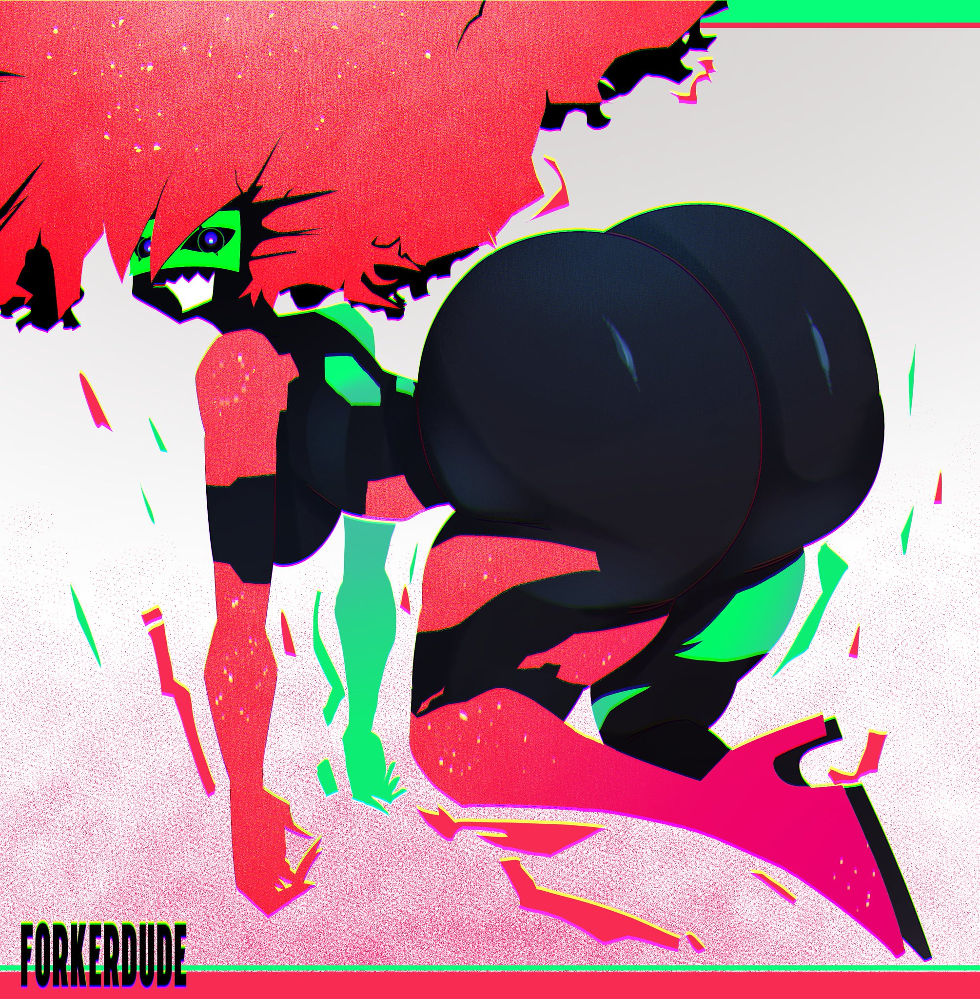 1girls, 2026, 2d, 2d (artwork), artificial intelligence, ass, ass bigger than head, ass focus, big ass, capri (edgerunners), cyberpunk, cyberpunk (series), cyberpunk 2077, cyberpunk: edgerunners, digital creature, female focus, female only, forkerdude, huge ass, large ass, looking at viewer, looking back, presenting ass, presenting hindquarters