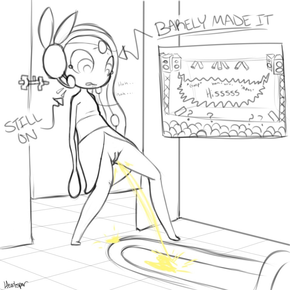 bottomless, breasts, desperation, english text, female, female only, long hair, meloetta, missing toilet, monochrome, nintendo, peeing, pokemon, public humiliation, pussy, sketch, small breasts, solo, standing, text, toilet, uncensored, urine, video games, white skin