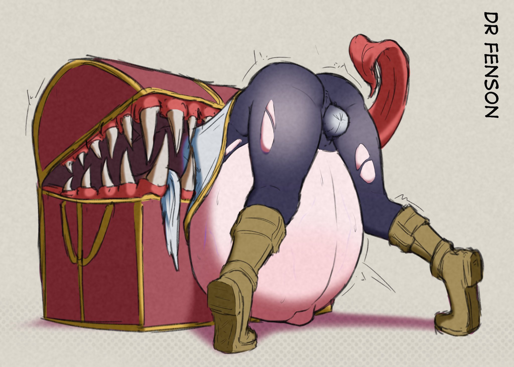 birth, blocked birth, chest, clothed birth, dr fenson, elf, elf girl, female, female focus, female only, fetal movement, fetal position, frieren, frieren beyond journey's end, frieren stuck in a mimic (meme), heterosexual, labor, mimic, mimic chest, multiple pregnancies, pregnant, pregnant belly, pregnant female, pregnant with multiples, pussy, ready to pop, sousou no frieren, stuck, trap chest, white hair