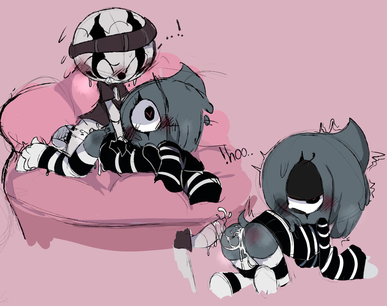 2boys, anal, anal sex, ass, blot (dandy's world), blush, cum, cum in ass, dandy's world, gay, gay sex, heart pupils, male, miray, original character, striped socks, sweat