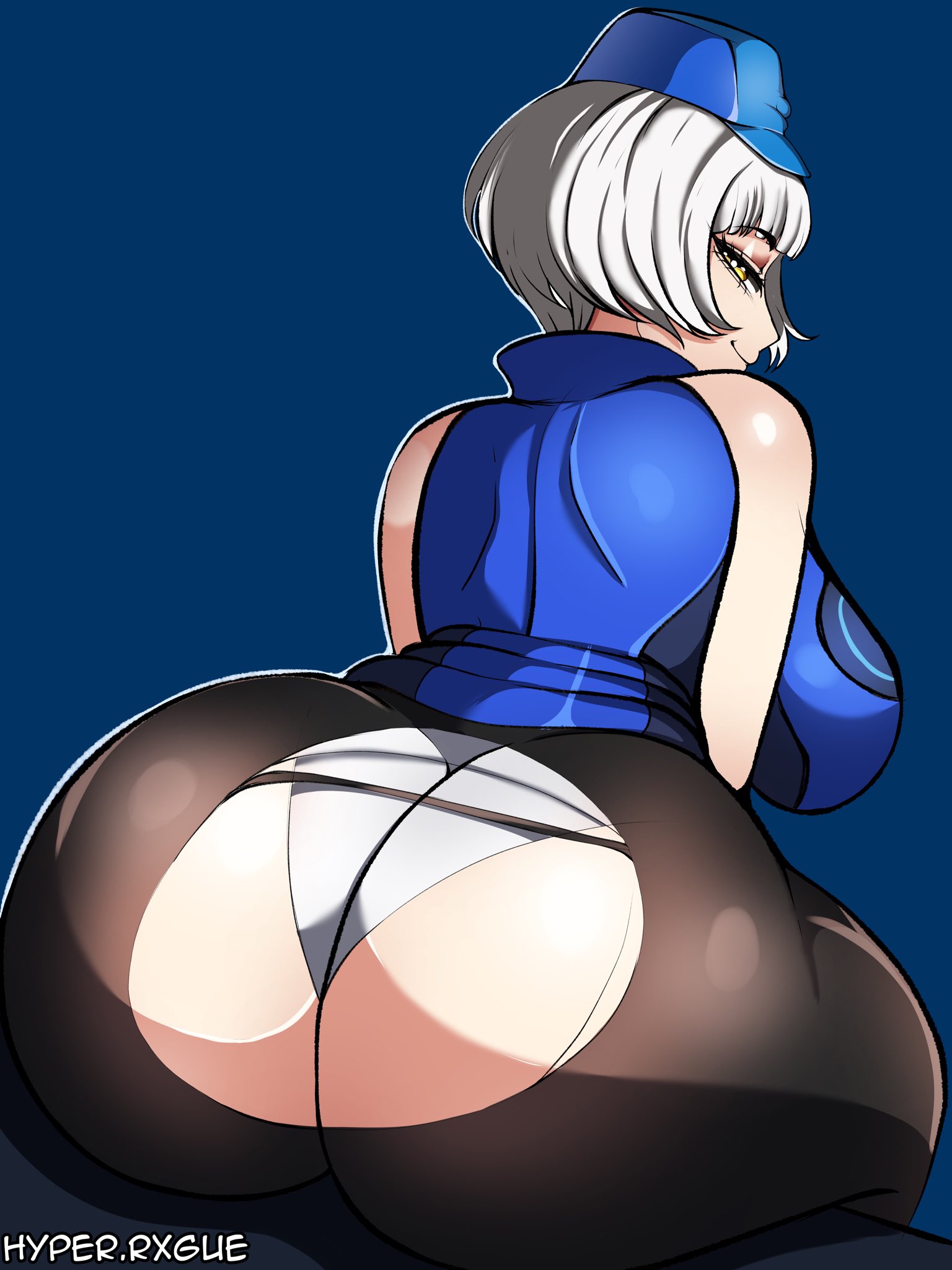 1girls, ass, big ass, big breasts, bottom heavy, breasts, bubble ass, bubble butt, clothing, elizabeth (persona), fat ass, female, female only, huge ass, hyperrxgue, large ass, looking at viewer, looking back, massive ass, panties, pantyhose, persona, persona 3, sitting, sitting on ground, solo, thick ass, thick thighs, white hair, wide hips, yellow eyes