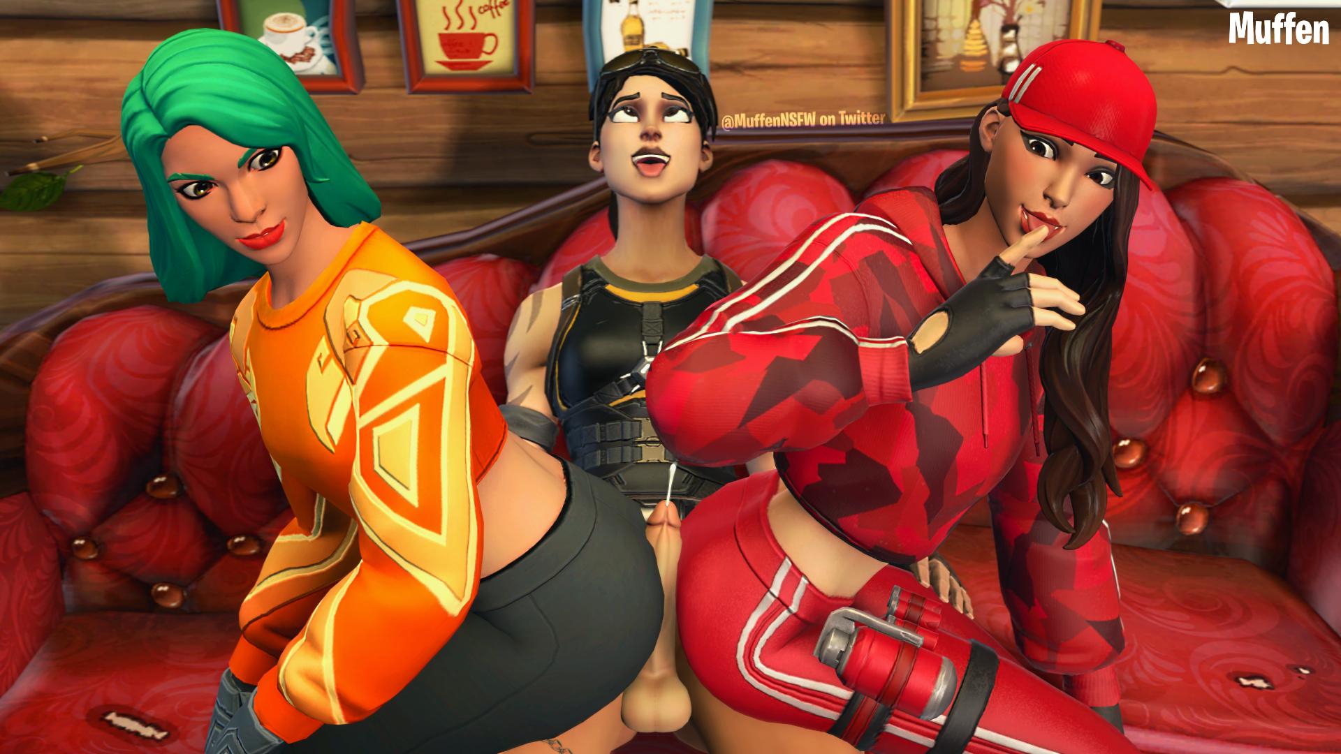 1futa, 2girls, 3d, ahe gao, ahegao, ass, assjob, bottomless, bottomless futa, buttjob, clothed, clothed female, clothing, cum, cumshot, female, fingerless gloves, fortnite, fully clothed, fully clothed female, futanari, intersex, jungle scout (fortnite), licking finger, looking at penis, muffen, penis, ramirez (fortnite) (model), ruby (fortnite), sunbird, tagme, thick ass