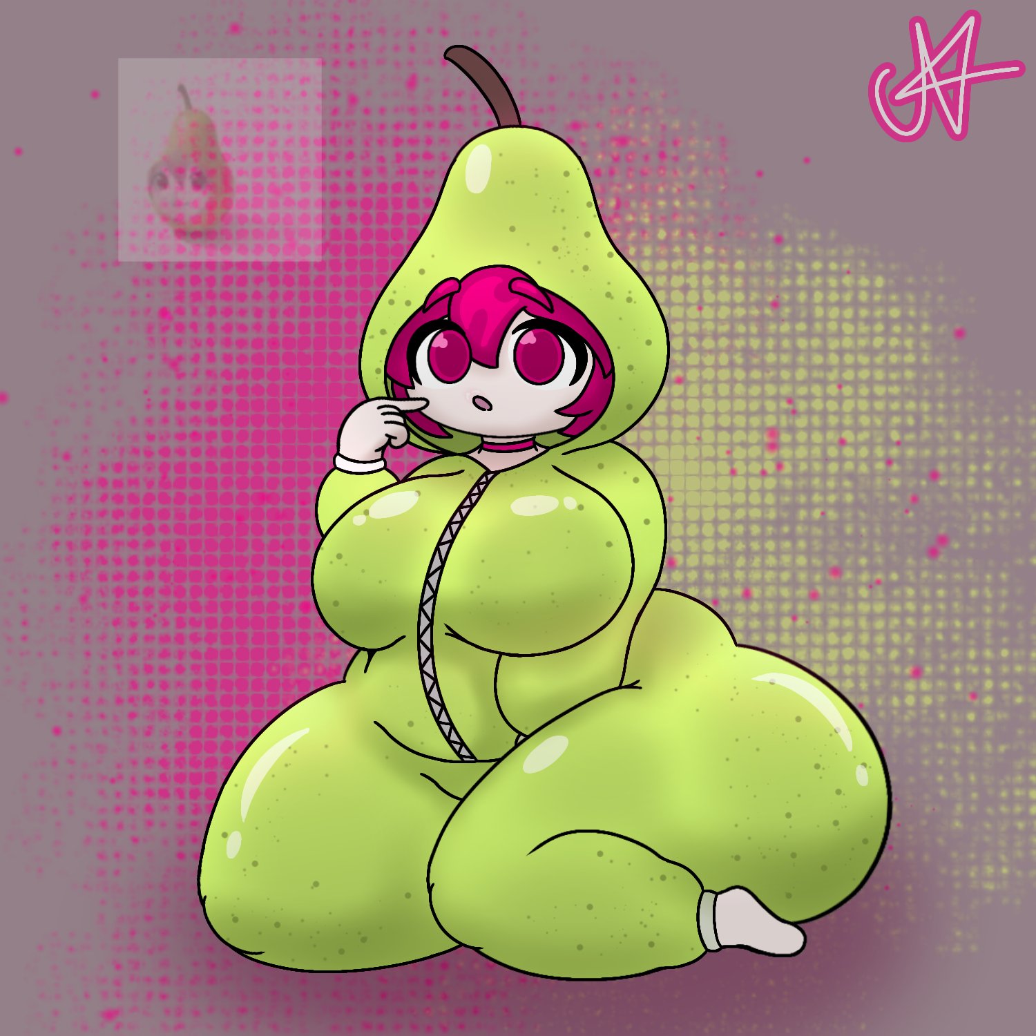 1girls, 2d, 2d (artwork), ass, ass visible from the front, belly, big ass, big breasts, breasts, choker, costume, curvaceous, curvy, curvy female, curvy figure, fat ass, female, female only, funny, hourglass figure, huge ass, huge breasts, huge thighs, kasane teto, large ass, large breasts, massive ass, meme, nitnat, open mouth, pear, pearto, red eyes, red hair, reference image, simple background, sitting, solo, solo female, thick thighs, thighs, utau, voluptuous, voluptuous female, wide hips