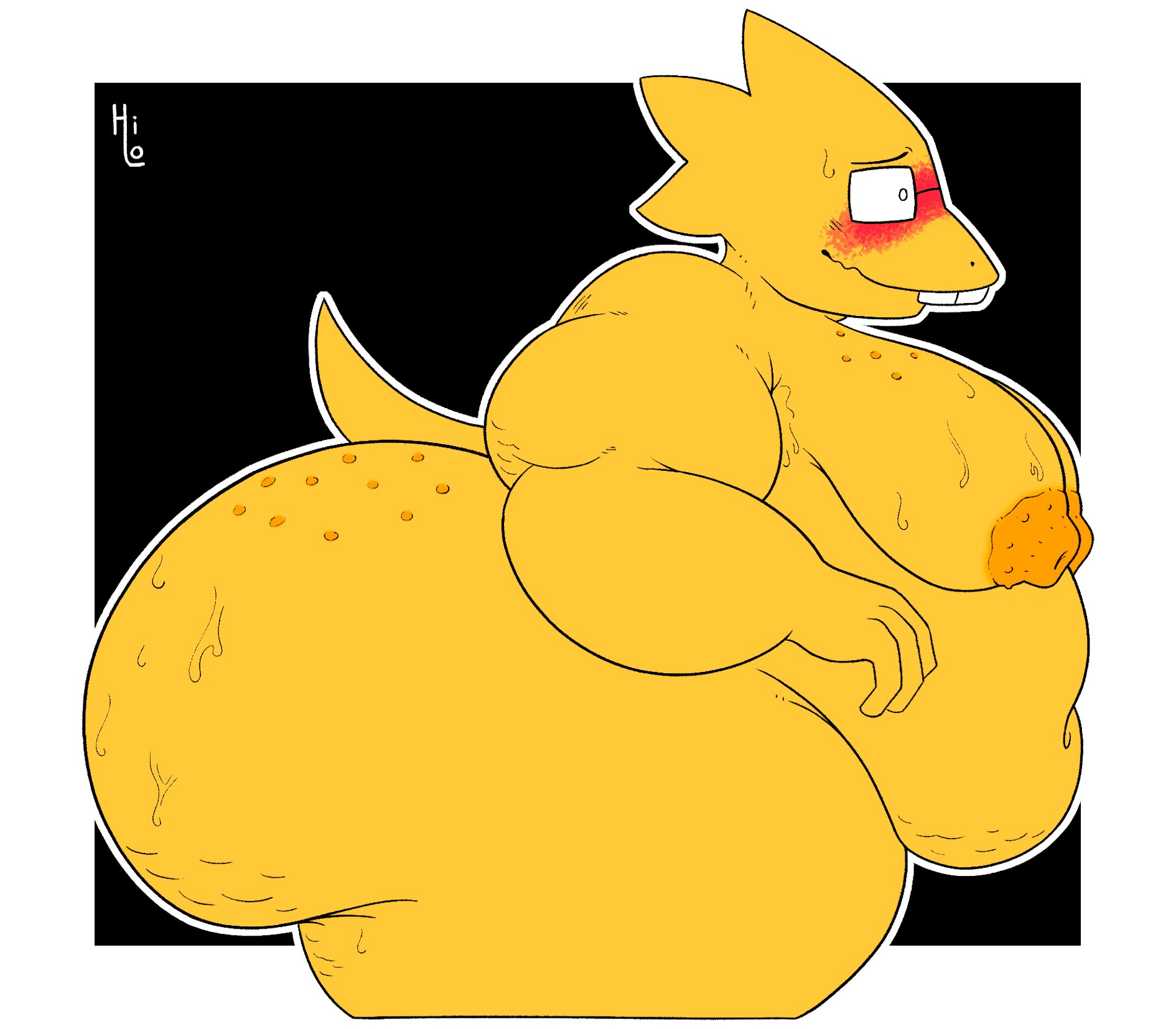2025, alphys, anthro, areola, artist name, ass, big ass, big breasts, big butt, black background, black eyes, black eyewear, black glasses, blush, bodily fluids, breasts, cellulite, digital media (artwork), eyewear, female, freckled breasts, freckled butt, freckled face, freckles, glasses, hi res, huge ass, huge butt, itsme hilo, lizard, nervous, nipples, nude, obese, obese anthro, obese female, orange areola, orange nipples, overweight, overweight anthro, overweight female, reptile, scales, scalie, side view, simple background, solo, standing, sweat, tail, teeth, text, thick thighs, undertale, undertale (series), yellow body, yellow nose, yellow scales, yellow tail