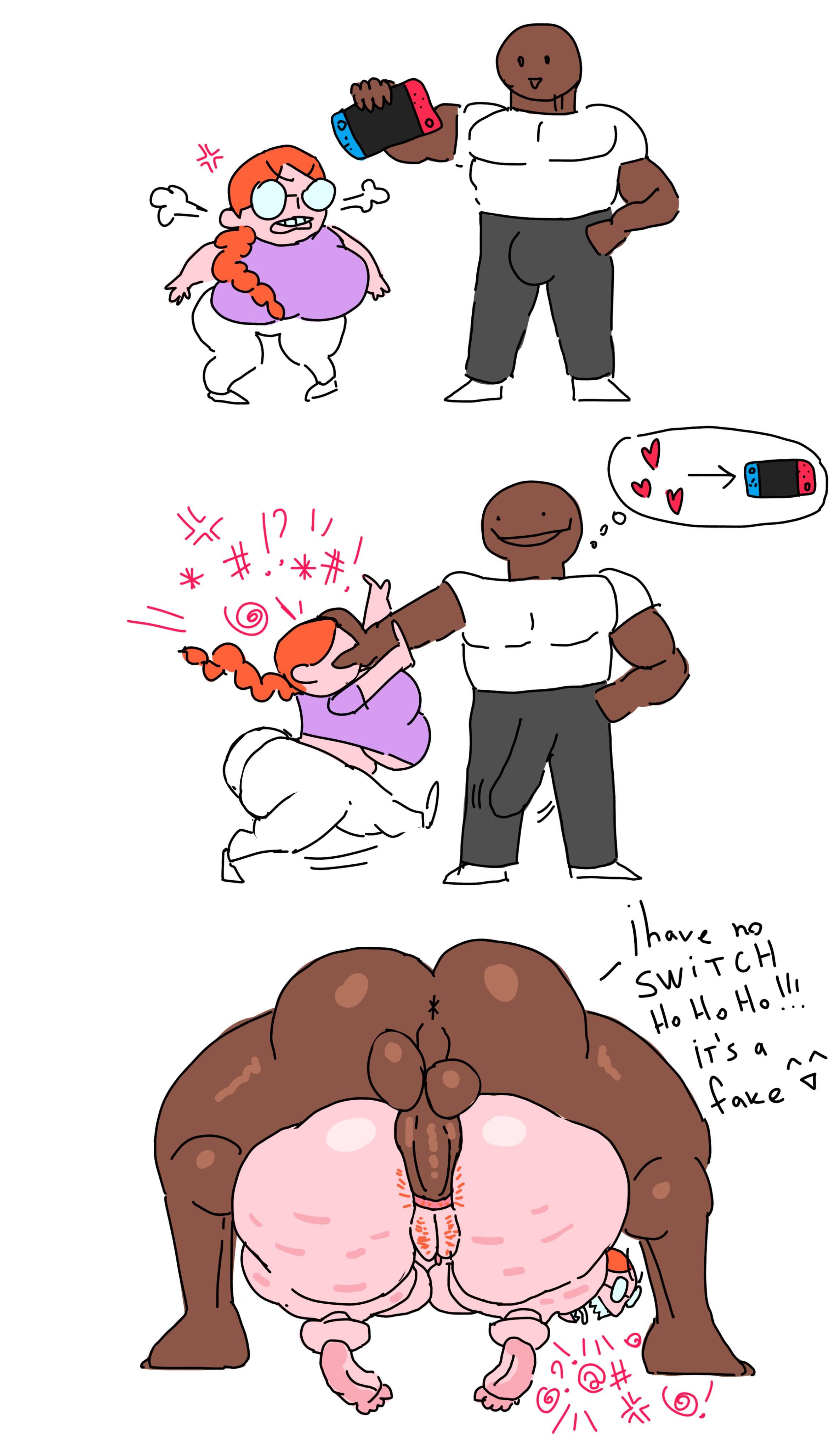 1boy, 1girls, 2d, 2d (artwork), 2d artwork, adych, anal, anal sex, asking for sex, ass, big ass, big butt, big cock, big dick, big penis, bigger male, blackmail, bubble butt, cock, color, colored, curvaceous, dark skin, dark-skinned male, dialog, dialogue, dick, donut anus, duplicate, fat ass, fat butt, feet, female, female penetrated, huge ass, huge butt, huge cock, male, male penetrating, male penetrating female, male/female, mini comic, nerd, nerdy, nerdy female, nintendo switch, original, penetrated, penetrating, penetration, penis, pubic hair, sally (adych), sex, shortstack, smaller female, speech, taunting, text, text box, text bubble, thick ass, thick butt, thick cock, thick dick, thick penis, trade offer, tricked, uncensored, voluptuous, voluptuous body