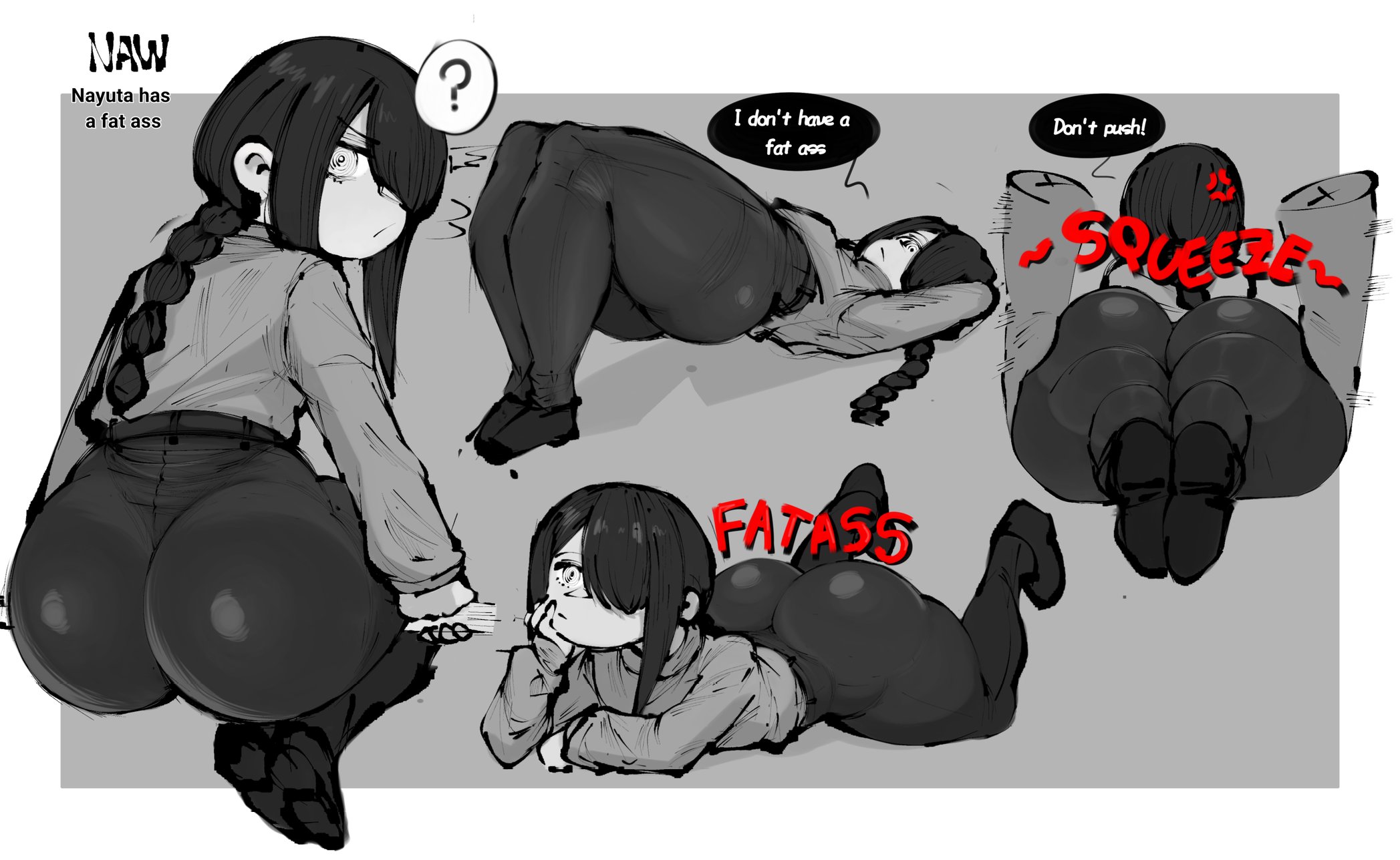 1girls, ass, big ass, chainsaw man, female, huge ass, naw, naw01q, nayuta (chainsaw man), tagme, text