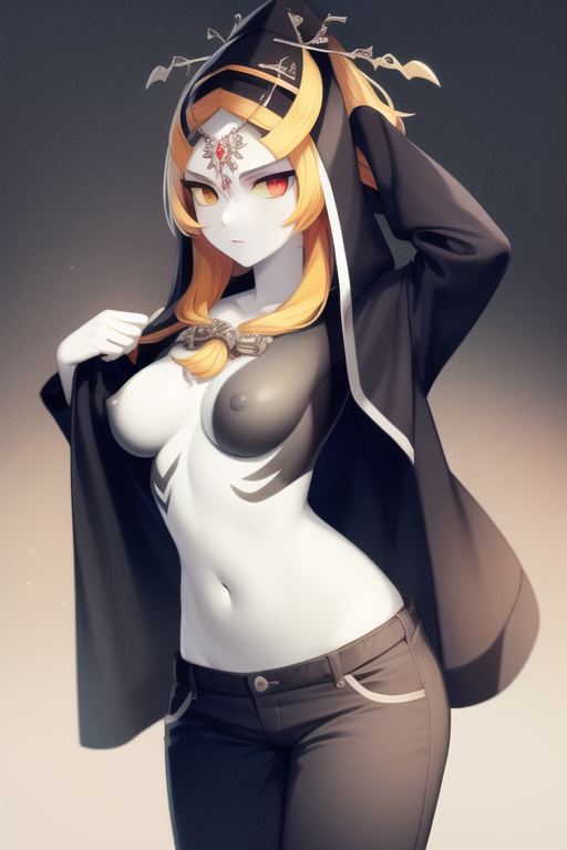 1girls ai_generated big_breasts black_bra clothing female female_only happy long_hair midna nintendo public ruptuorie solo the_legend_of_zelda the_legend_of_zelda:_twilight_princess twili_midna twilight_princess