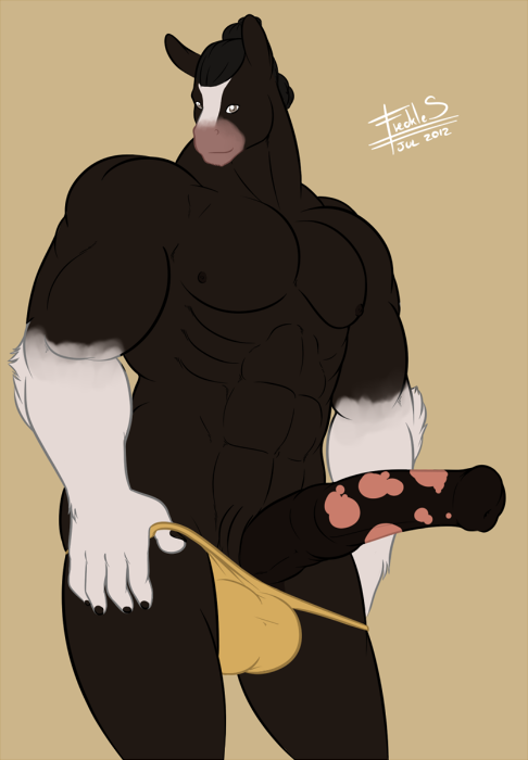 1boy 2012 5_fingers abs anatomically_correct anatomically_correct_penis animal_genitalia animal_penis anthro biceps biped black_mane black_nipples black_penis brown_eyes brown_fur clothed clothing clydesdale digital_media_(artwork) draft_horse equine equine_penis erection freckles_(artist) front_view fur g-string horse horsecock humanoid_hands looking_at_viewer male male_only mammal mane mottled_penis multicolored_fur muscular muscular_male nipples pecs penis pink_penis portrait rannik signature simple_background smile snout solo standing tan_background three-quarter_portrait topless two_tone_fur underwear white_fur yellow_bottomwear yellow_clothing yellow_underwear