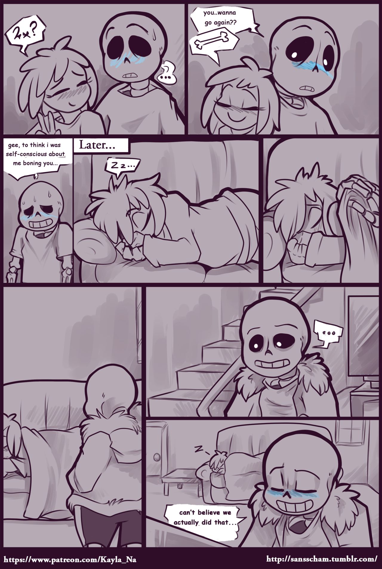 after sex, clothed, clothing, comic, female, female frisk, female human, frisk, human, kayla-na, male, male/female, movie night (kayla-na), safe, sans, sansscham, straight, undertale