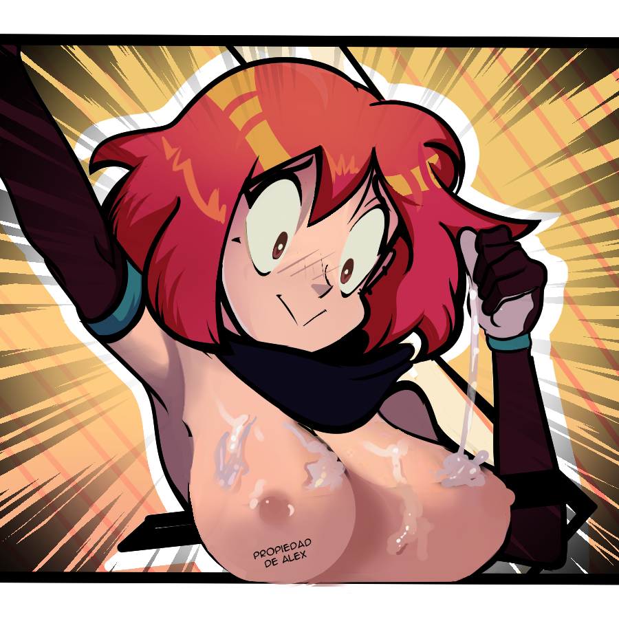 big_breasts cum cum_on_breasts large_breasts medium_breasts mika_(mimundoalex) mimundo_alex mimundo_alex_(artist) nipples red_hair superheroine