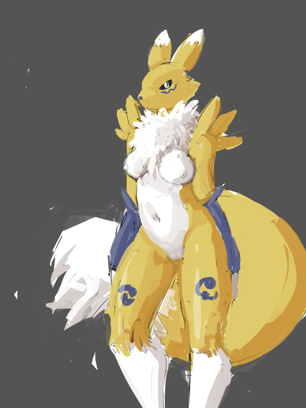 breasts chaoschaocrack digimon female fur furry nude pussy renamon solo